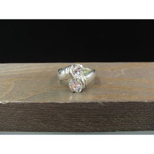 Size 5.75 Sterling Silver Cute Double Clear Cubic Zirconia Band Ring